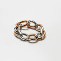 Two-tone chunky chain bracelet with silver and rose gold polished links on white background